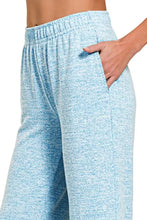 Light blue melange hacci lounge pants with soft stretchy elastic waistband and side pockets by zenana
