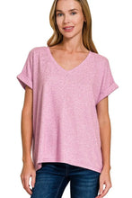 Zenana Soft Melange Hacci V Neck Pink T Shirt for Women