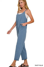 Zenana spaghetti strap pocketed jumpsuit in dusty blue, machine wash cold