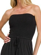 Zenana strapless smocked bodice jumpsuit with wide-leg palazzo skirt