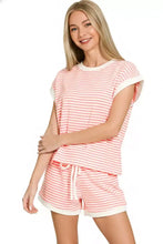 Zenana stripe contrast trim top with pink white stripes