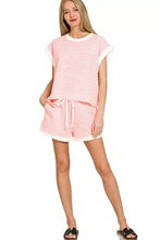 Zenana stripe contrast trim top in pink and white stripes, relaxed fit