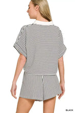 Zenana striped collared top, black white stripes, short sleeves
