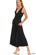 Zenana surplice neckline sleeveless jumpsuit in black wrap style