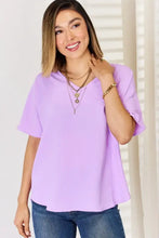 Zenana Texture Short Sleeve T-Shirt in lavender V-neck with textured finish