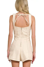 Zenana Tie Back Romper in neutral cream tone with back tie detail