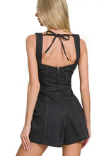 Zenana Tie Back Romper back view with zipper detail and contrast stitching