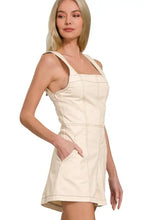 Zenana Tie Back Romper in neutral cream tone with square neckline