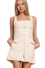 Zenana Tie Back Romper in neutral cream tone with square neckline