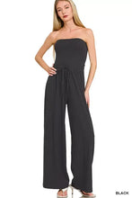 Zenana tube black strapless jumpsuit with drawstring waist