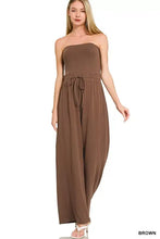 Zenana tube jumpsuit with drawstring waist and wide-leg pants