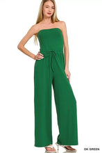 Dark green Zenana tube top jumpsuit with drawstring waist