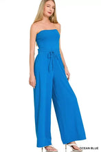 Zenana tube ocean blue strapless jumpsuit with drawstring waist