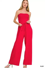Zenana tube jumpsuit in red with drawstring waist, machine wash cold