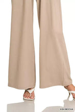 Ash mocha beige ribbed wide-leg Zenana tube jumpsuit with drawstring waist