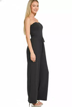 Zenana tube black strapless wide-leg jumpsuit with drawstring waist