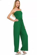 Zenana tube top jumpsuit in vibrant dark green with drawstring waist