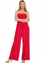 Zenana tube jumpsuit in vibrant red with drawstring waist