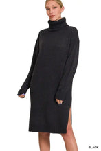 Zenana turtle neck long sleeve midi sweater dress with side slit