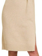 Zenana turtle neck long sleeve sweater dress with beige ribbed knit skirt side slit