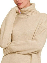 Beige ribbed turtleneck sweater dress, Zenana turtle neck long sleeve midi