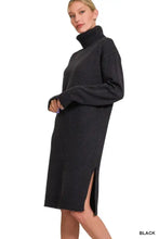 Zenana turtle neck long sleeve midi sweater dress with side slit