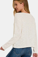 Zenana v-neck dropped shoulder long sleeve t-shirt in cream top and jeans