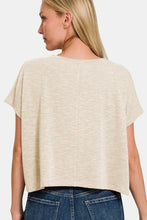 Zenana V-Neck Short Sleeve Crop T-Shirt in light-beige knit with comfortable fit