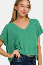 Woman in Zenana V-Neck Short Sleeve T-Shirt with classic v-neckline