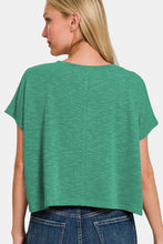 Zenana V-Neck Short Sleeve T-Shirt in green with blue jeans, comfortable fit