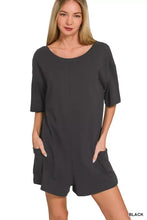 Zenana scoop neck reversible 2-way romper in black with pockets