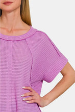 Zenana waffle exposed-seam short sleeve tunic top in lavender