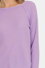 Zenana waffle long sleeve t-shirt in lavender knit