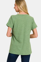 Zenana waffle notched short sleeve t-shirt in sage green
