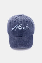 Distressed navy blue Zenana Washed Atlanta embroidered baseball cap