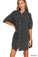 Zenana Washed Double Gauze Button Down Shirt Dress ASH BLACK Casual Dresses