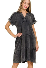 Zenana Washed Double Gauze Raw Edge V-neck Dress ASH BLACK Woman Casual Dress