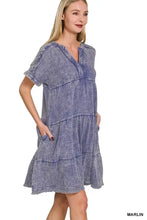 Zenana Washed Double Gauze Raw Edge V-neck Dress Casual Dresses