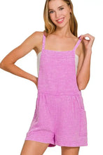 Zenana double gauze romper with thin pink textured straps and pockets