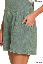 Sage green Ash jade acid wash denim overalls with textured weave