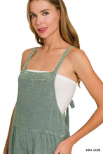 Sage green textured Ash Jade overalls dress, machine wash cold