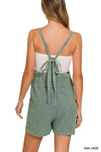 Sage green Ash jade textured fabric romper back with tie straps, Zenana