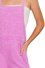 Zenana double gauze romper with pink textured fabric, thin shoulder straps