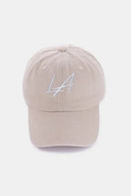Zenana Washed Embroidered City Baseball Cap in beige with LA embroidery