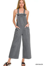 Zenana washed knot strap pockets jumpsuit in ash black with bow detail