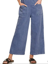 Zenana washed knot strap jumpsuit with blue denim wide-leg pants