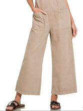 Zenana washed knot strap pockets jumpsuit with beige wide-leg cargo pants