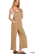 Zenana washed knot strap pockets jumpsuit in light camel denim