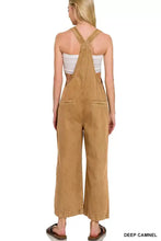 Zenana washed knot strap jumpsuit back view with cross-back tan denim