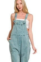 Zenana washed knot strap relaxed fit light blue denim overalls